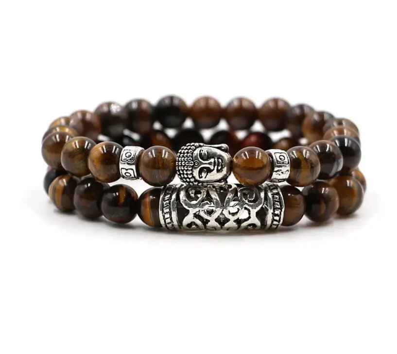 Natural Gemstone Buddha Head Bracelet Healing Reiki Bracelet Bangles 8 mm Beads - Image 2