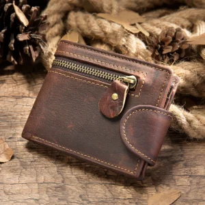 Original Genuine Leather Mens Zipper Wallet