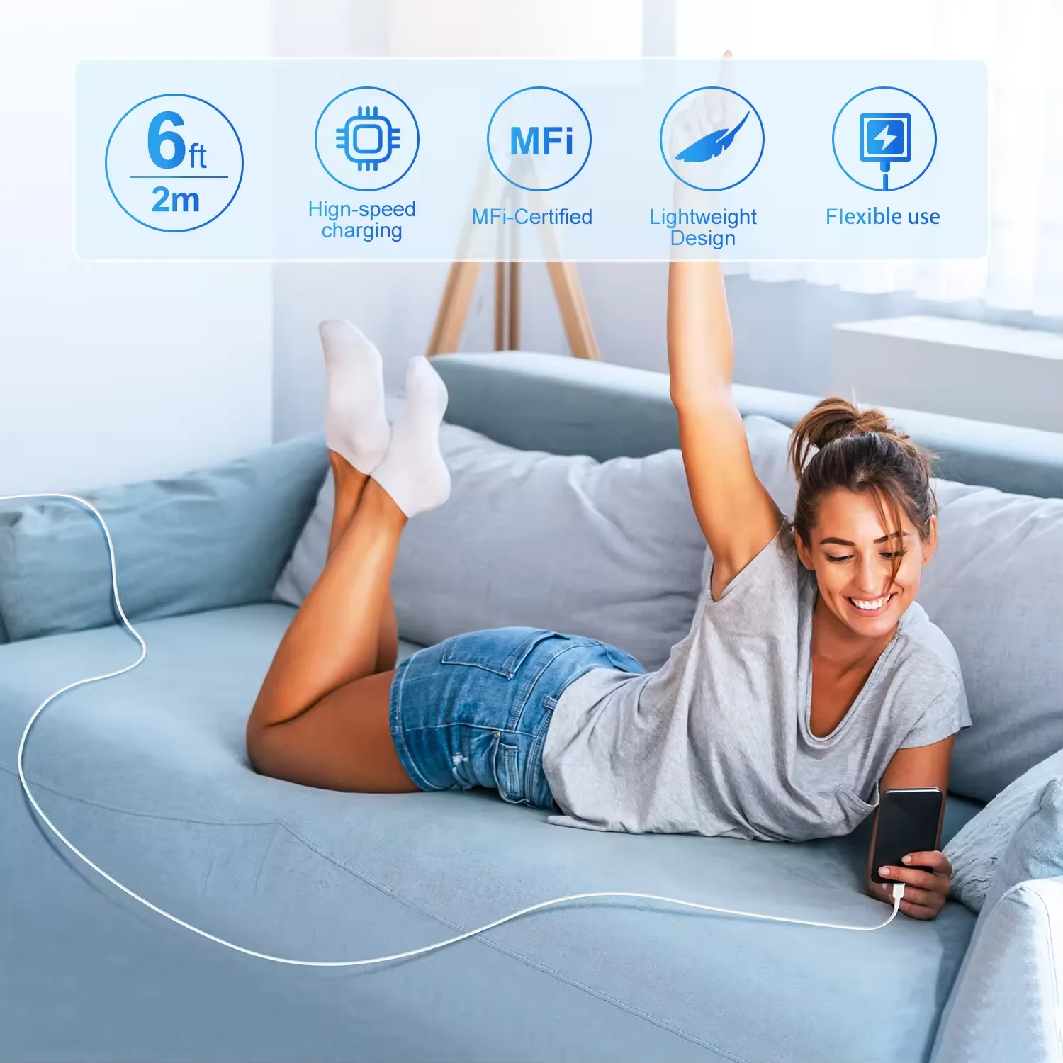 iPhone USB-A to Lightning Charger Cable 2A White 1M - Image 6