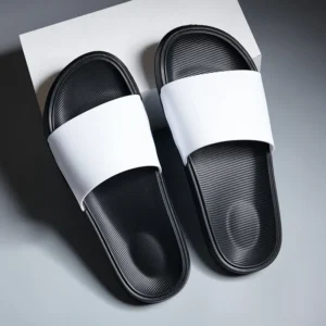 Men's Outdoor Slides | Pure Color Comfort Fashion Slippers for Men (Black)