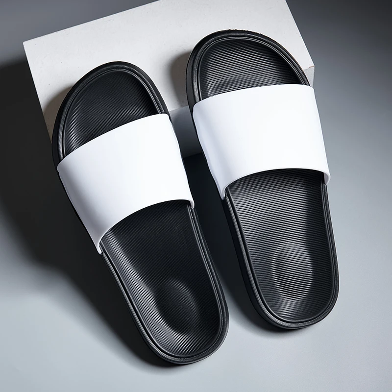 Men's Outdoor Slides | Pure Color Comfort Fashion Slippers for Men (Black)