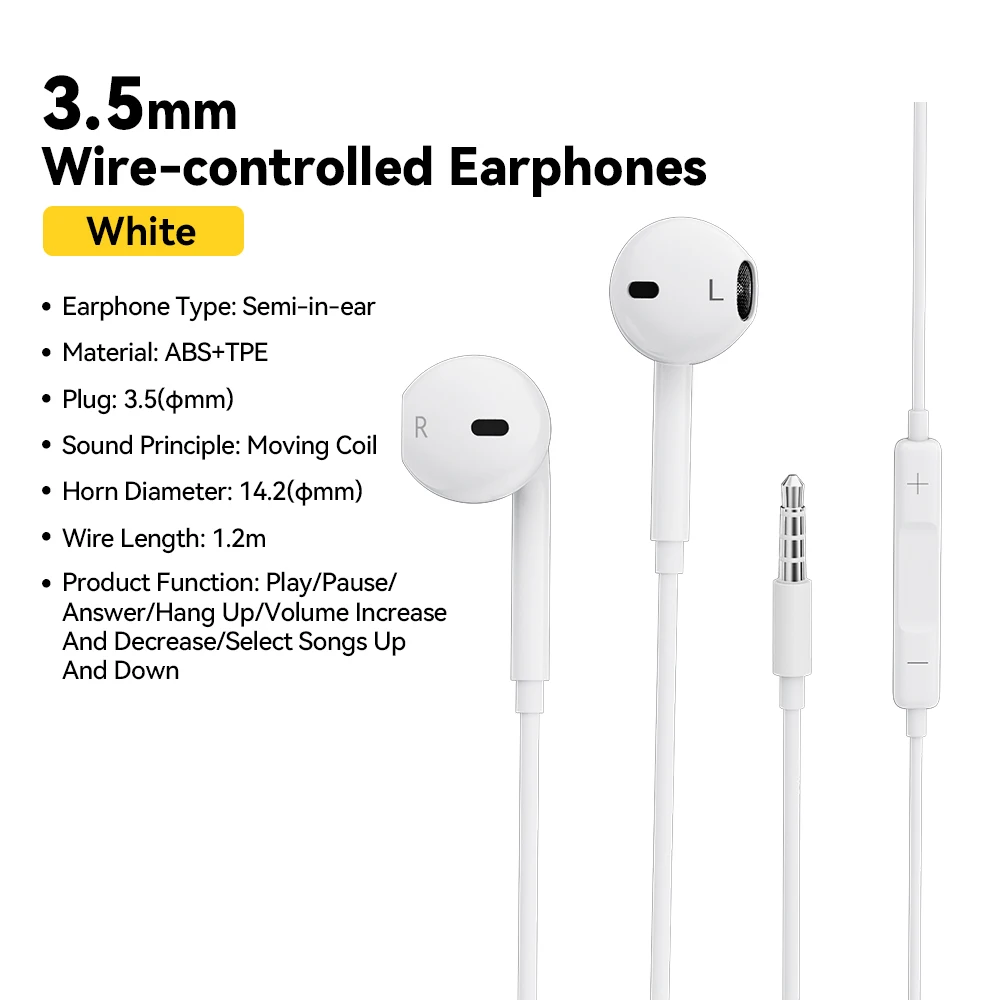 iPhone 3.5mm Audio Jack Wired In-Ear Headphones Universal White 1.2M - Image 4