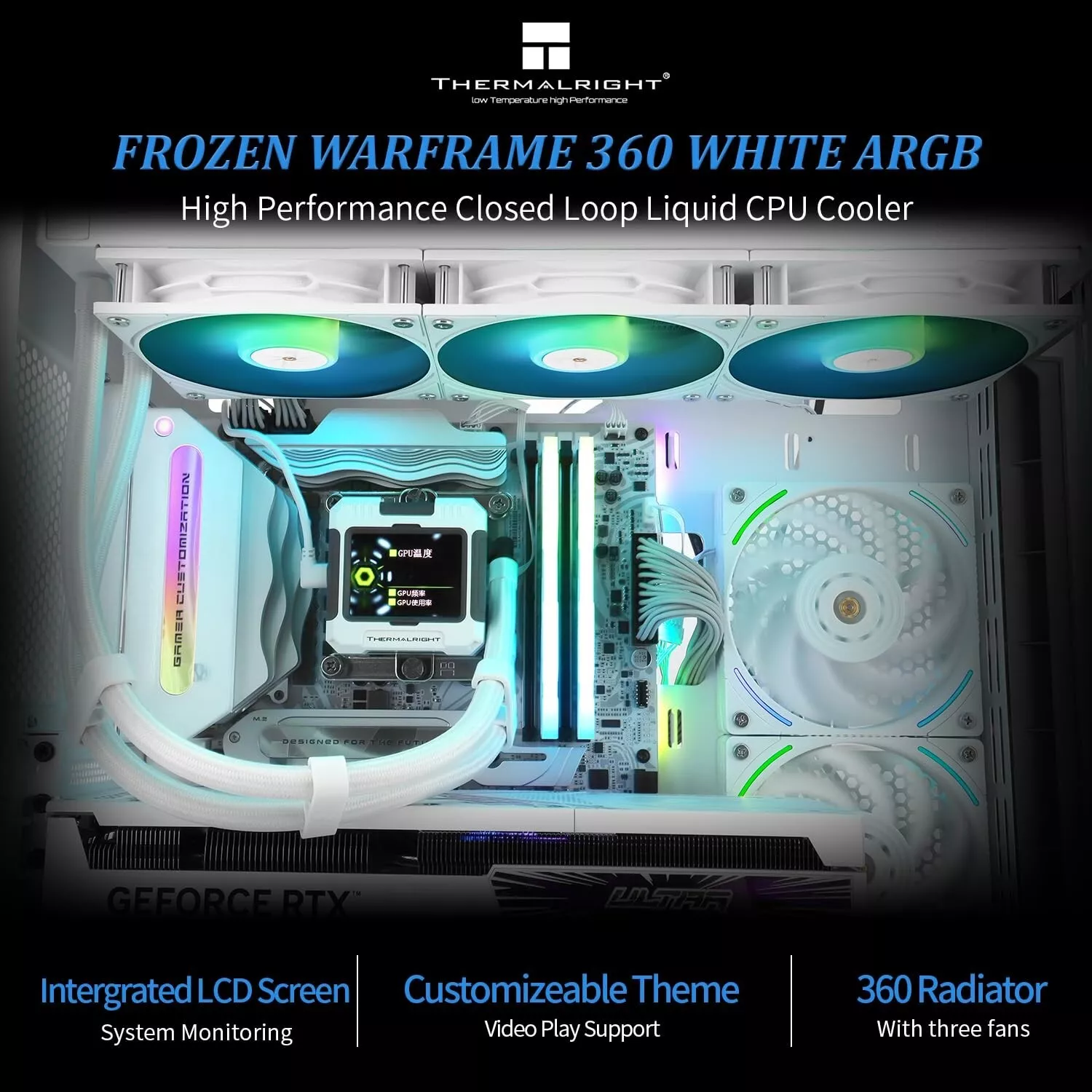 Frozen 360 Hydro Liquid CPU Cooler Black ARGB AIO IPS LCD Screen - Image 7