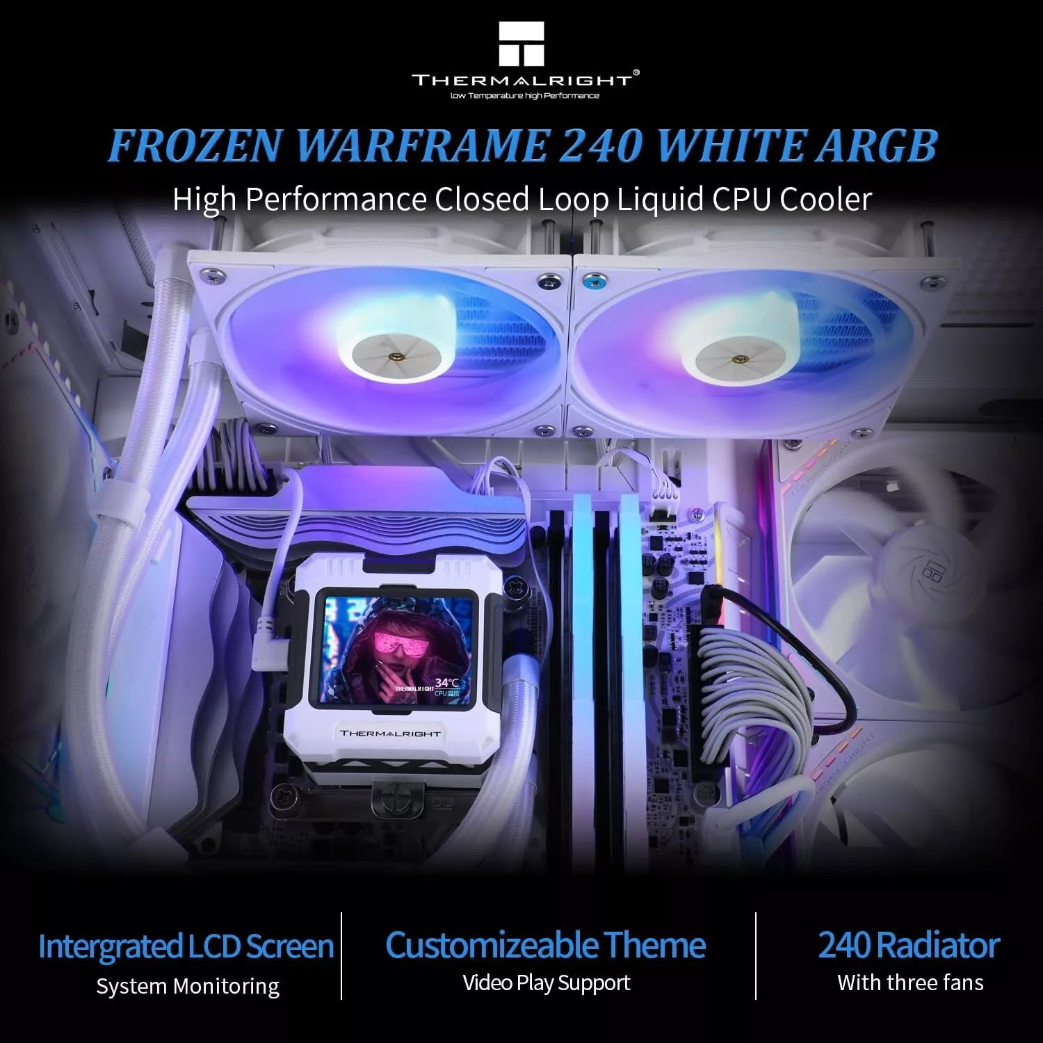 Frozen 240 Hydro Liquid CPU Cooler ARGB AIO (White) - Image 7