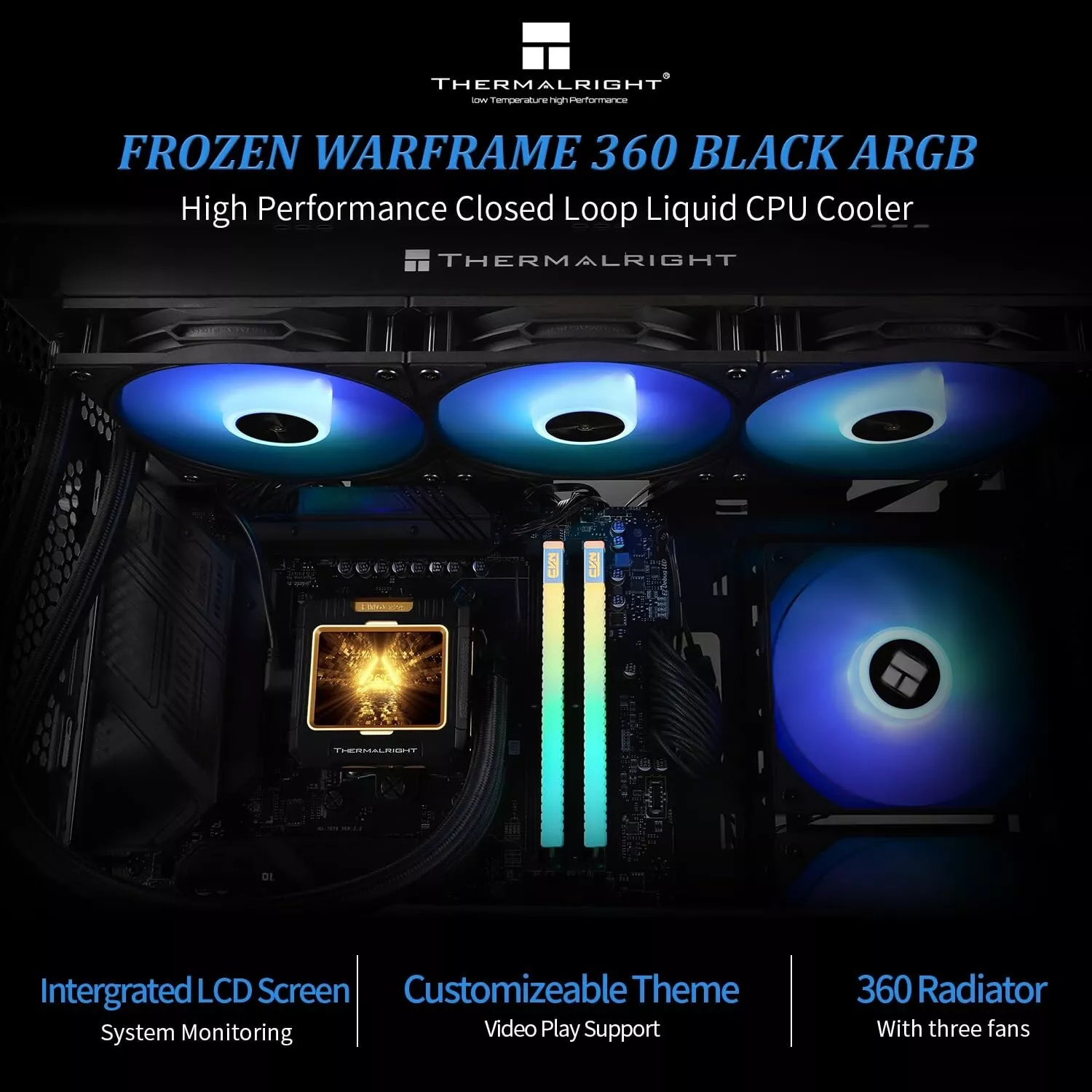 Frozen 360 Hydro Liquid CPU Cooler Black ARGB AIO with IPS LCD Screen - Image 6